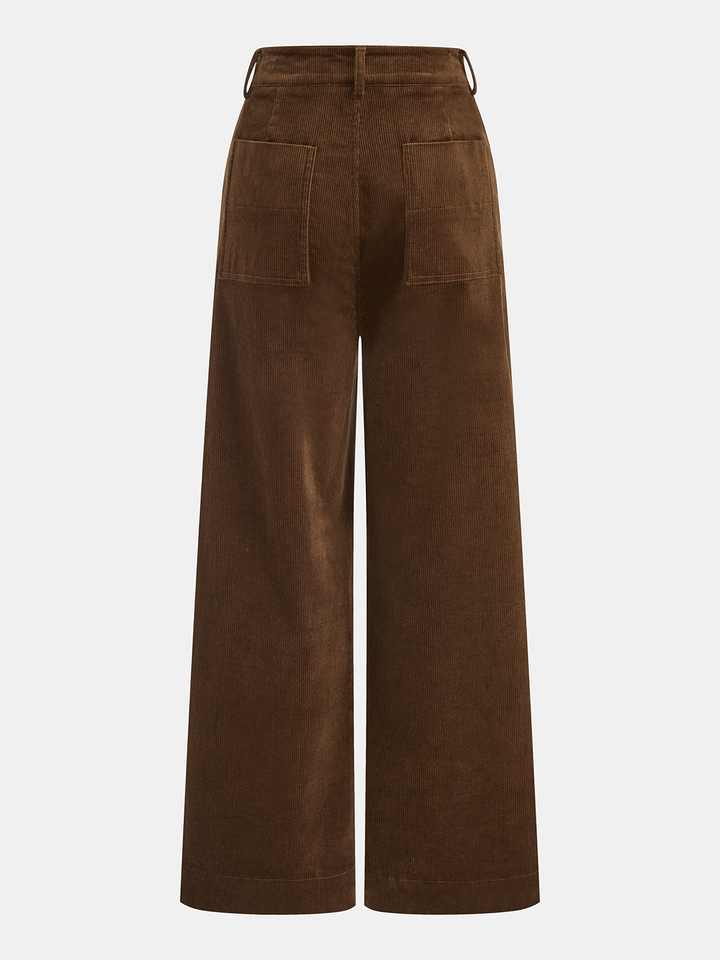 Mid-Waist Corduroy Wide-Leg Pants