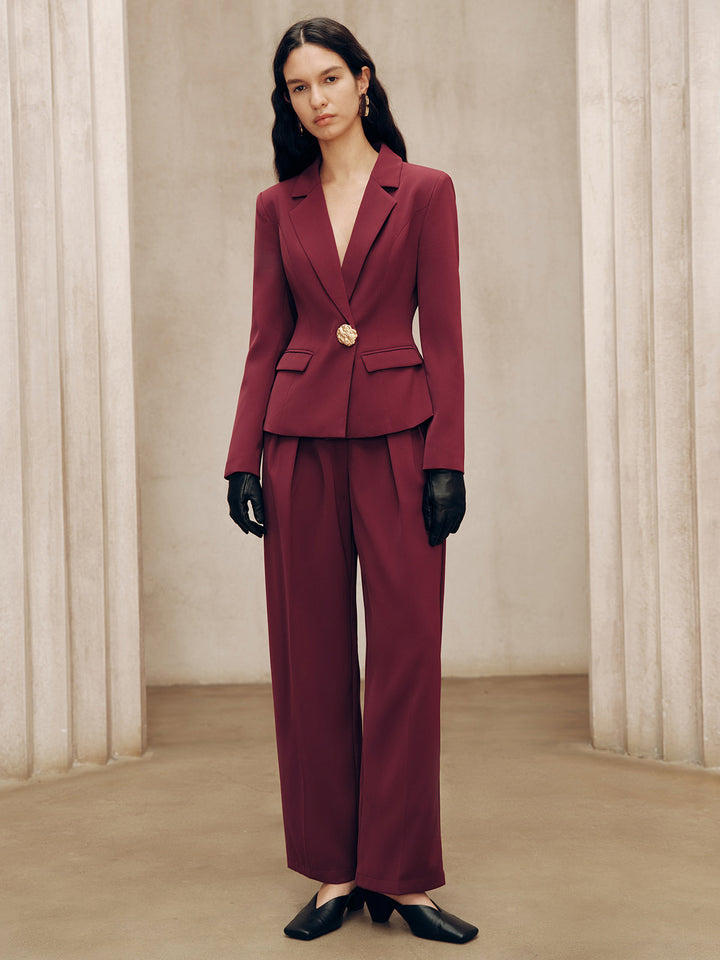 Mid-Waist Pleated Wide-Leg Pants