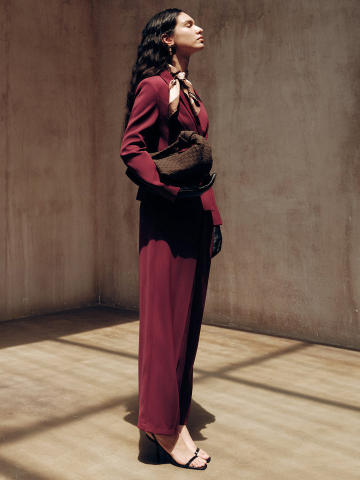 Mid-Waist Pleated Wide-Leg Pants