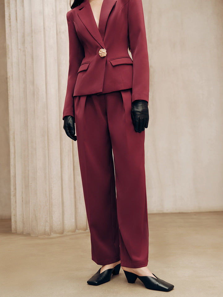 Mid-Waist Pleated Wide-Leg Pants