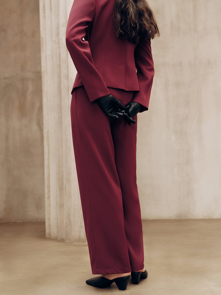 Mid-Waist Pleated Wide-Leg Pants