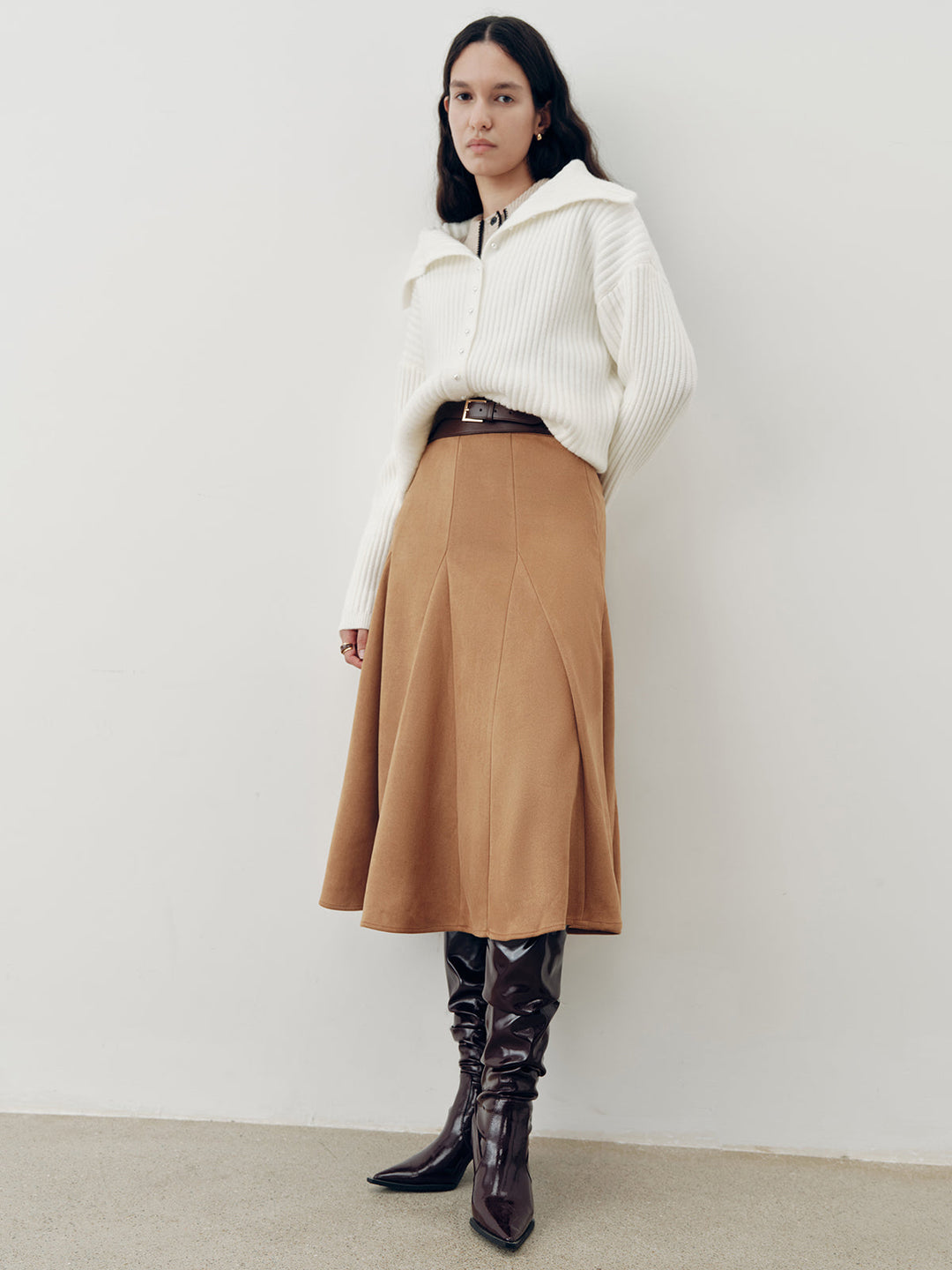 Suede Effect A-Line Maxi Skirt