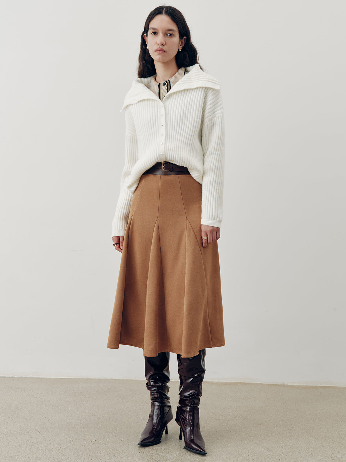 Suede Effect A-Line Maxi Skirt