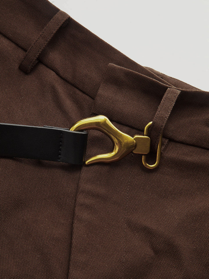 Asymmetric Belted Curved-Leg Pants