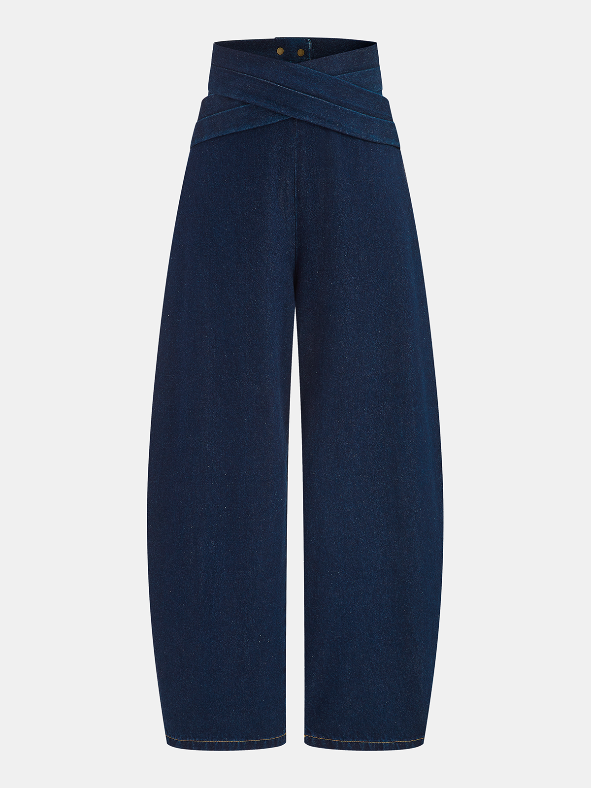 Cross-Over High-Waist Denim Wide-Leg Jeans
