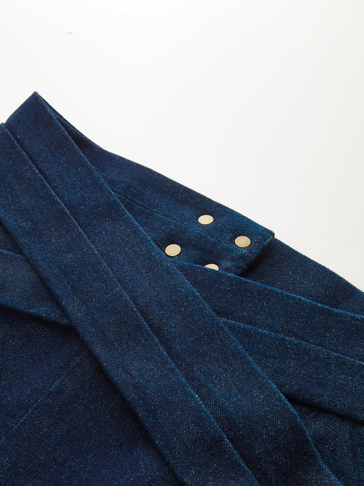 Cross-Over High-Waist Denim Wide-Leg Jeans