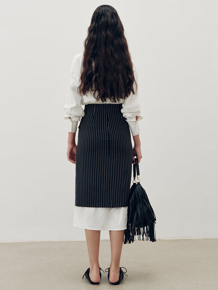 Shirt Dress and Pinstripe Slit Skirt Two-Piece Set