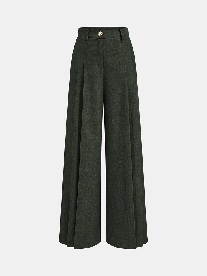 Mid-Waisted Pleated Wide-Leg Pants