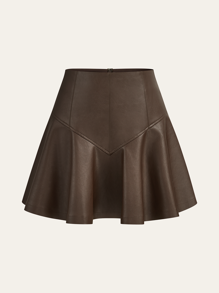 PU High-Waisted Flared Mini Skirt