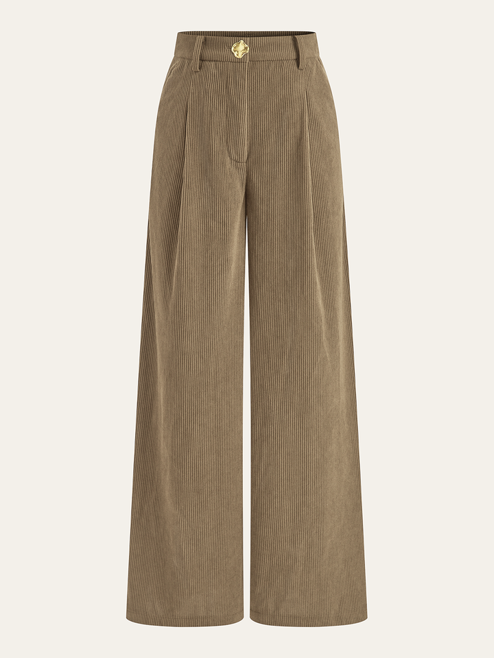 Corduroy Wide-Leg Pleated Pants