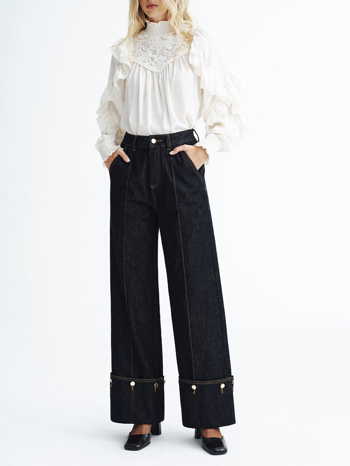 Mid-Waist Denim Cuffed Jeans