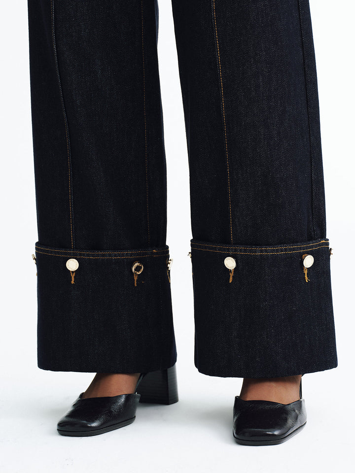 Mid-Waist Denim Cuffed Jeans