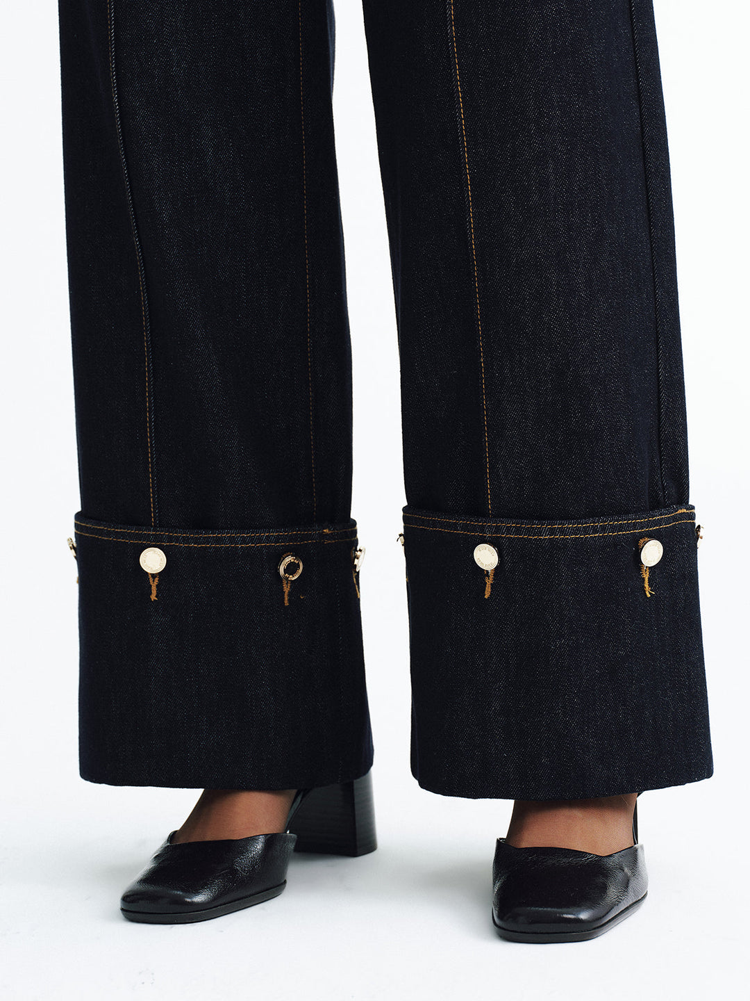Mid-Waist Denim Cuffed Jeans