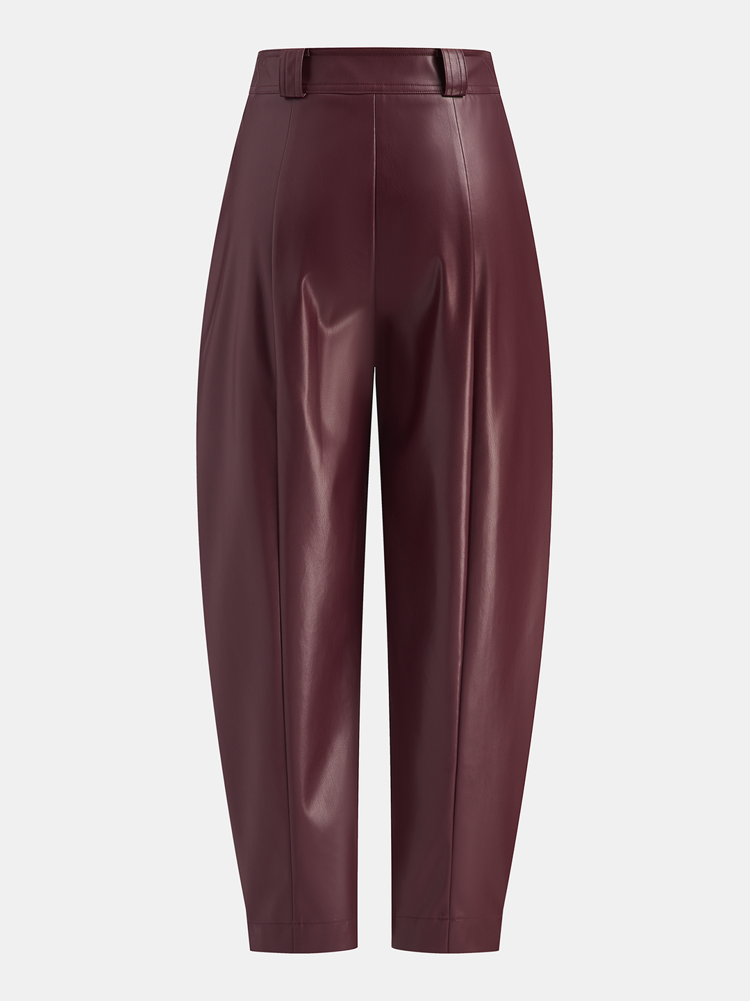 Mid-Waisted Faux Leather Curved-Leg Pants