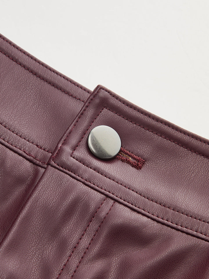 Mid-Waisted Faux Leather Curved-Leg Pants