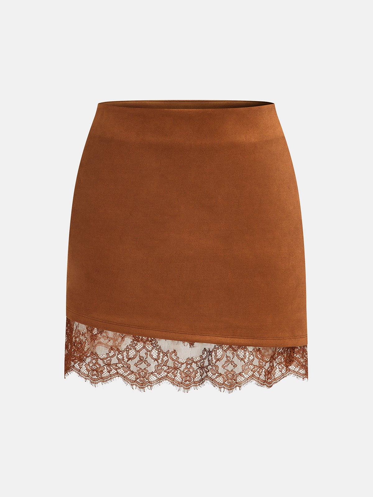 Lace Hem Suede Effect Mini Skirt