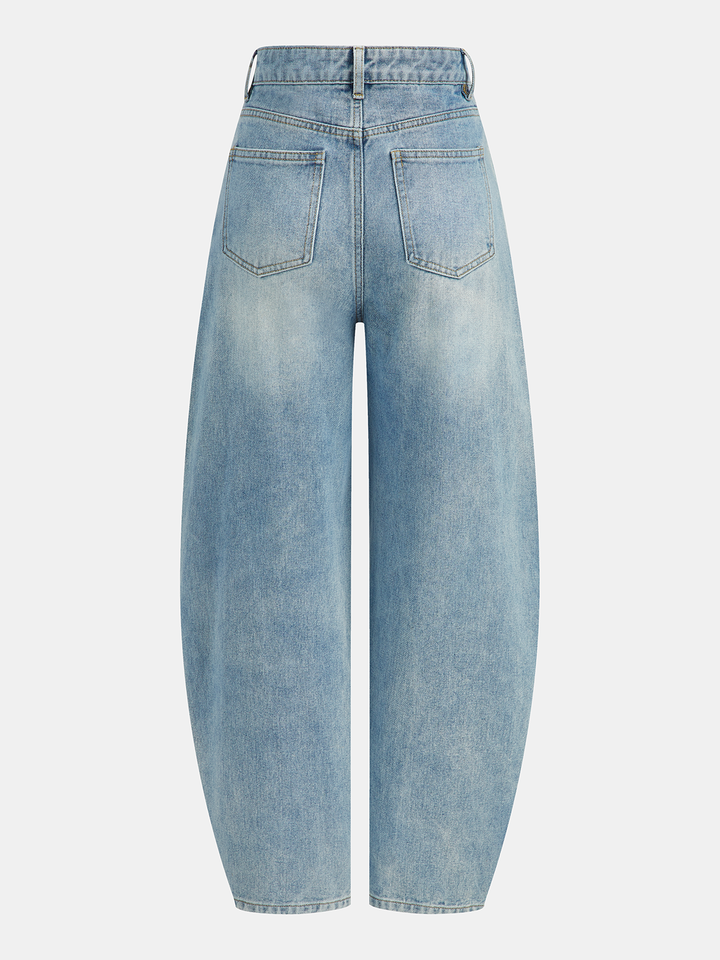 High-Waist Denim Asymmetric Curved-Leg Jeans