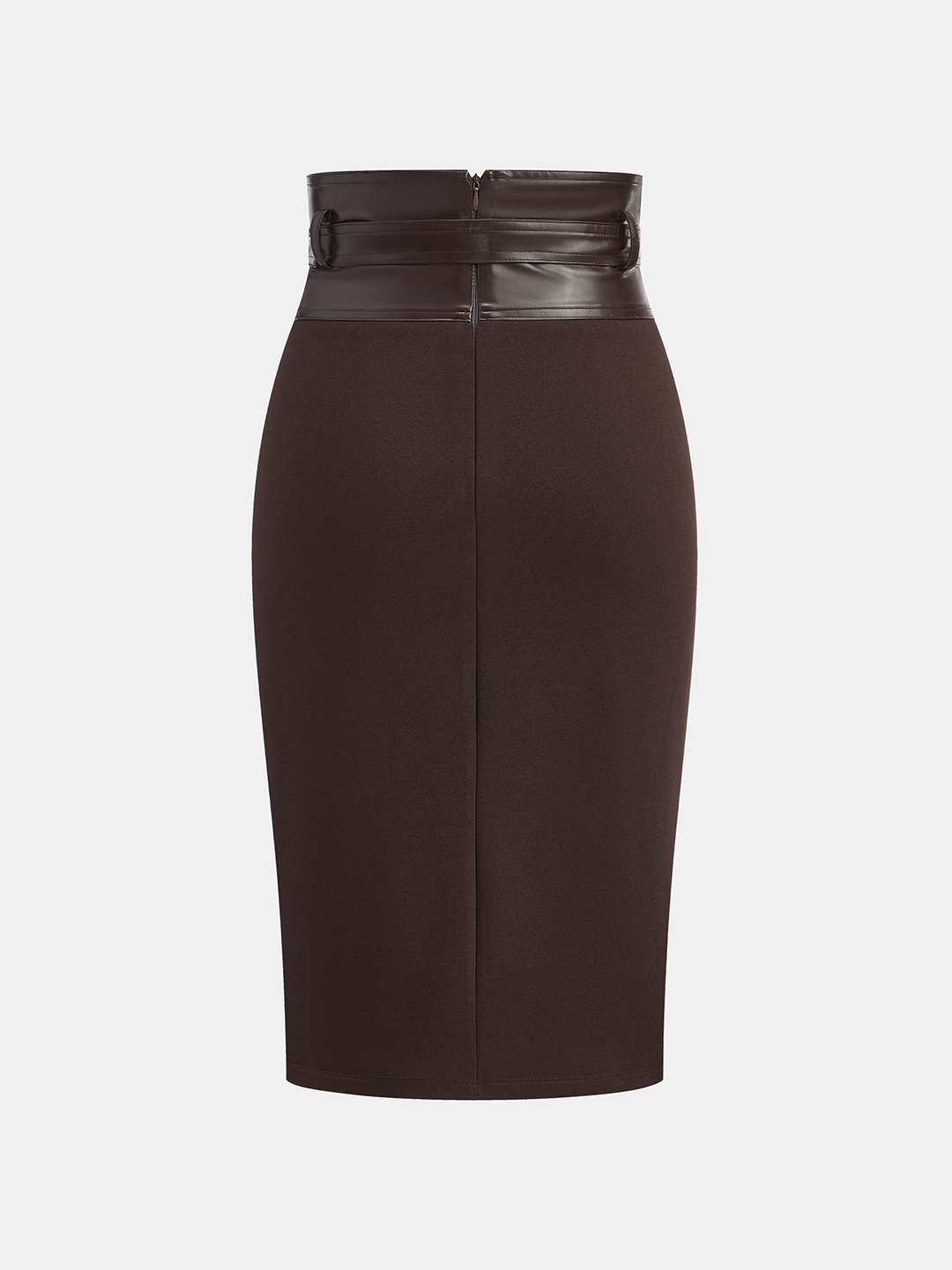 Faux Leather Panel Midi Skirt with Belt