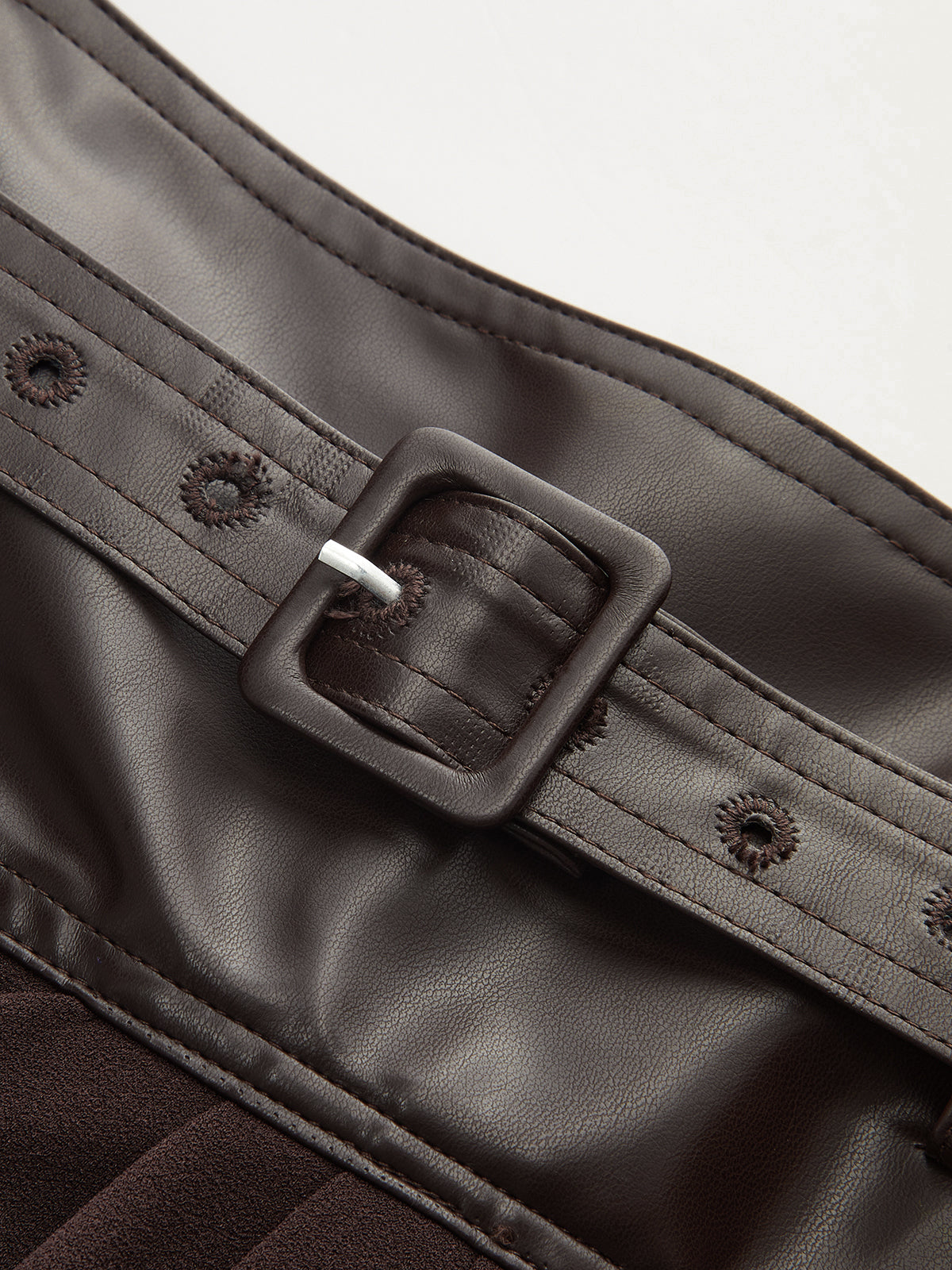 Faux Leather Panel Midi Skirt with Belt