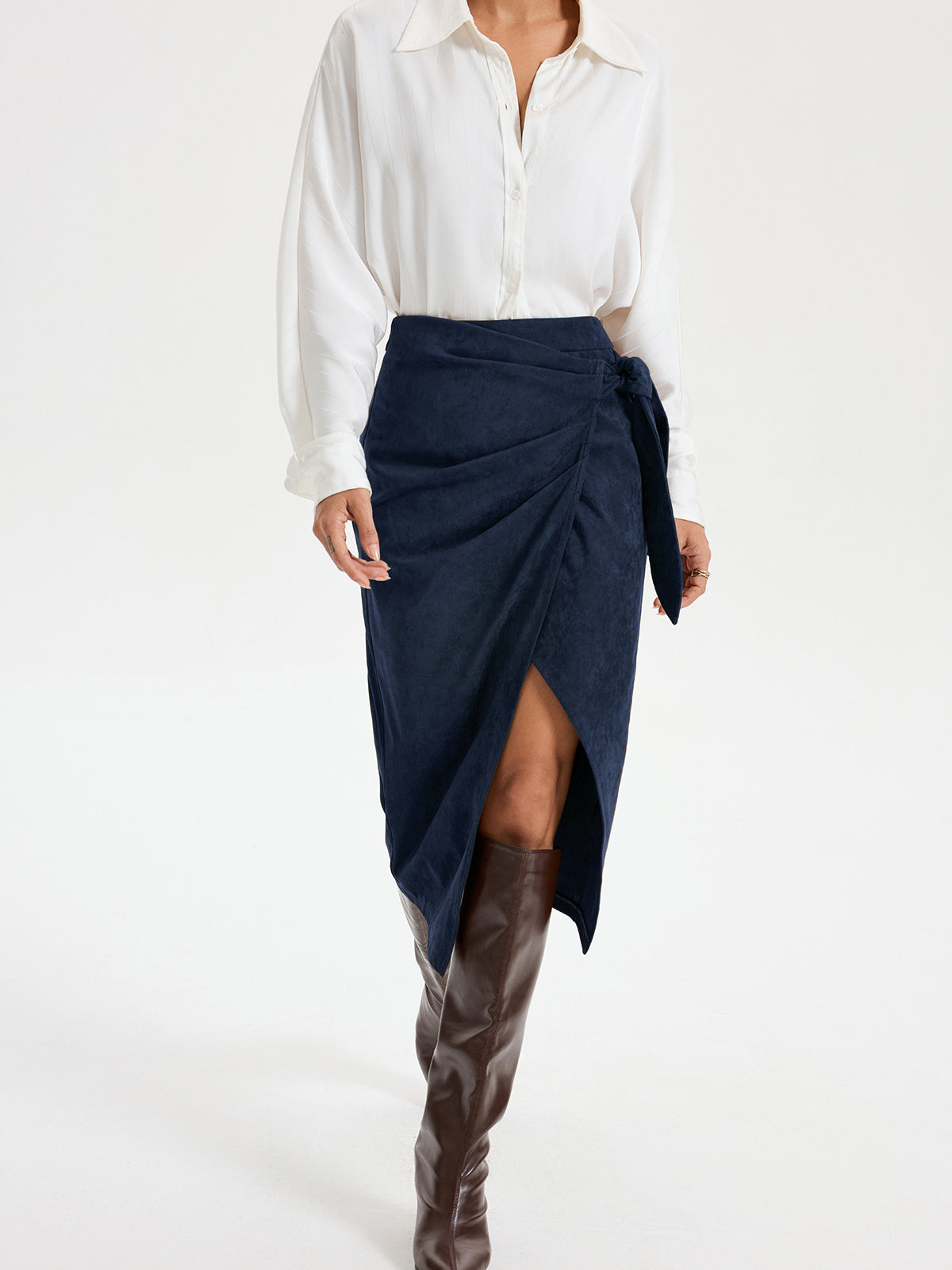 Tie Knot Suede Effect Midi Skirt
