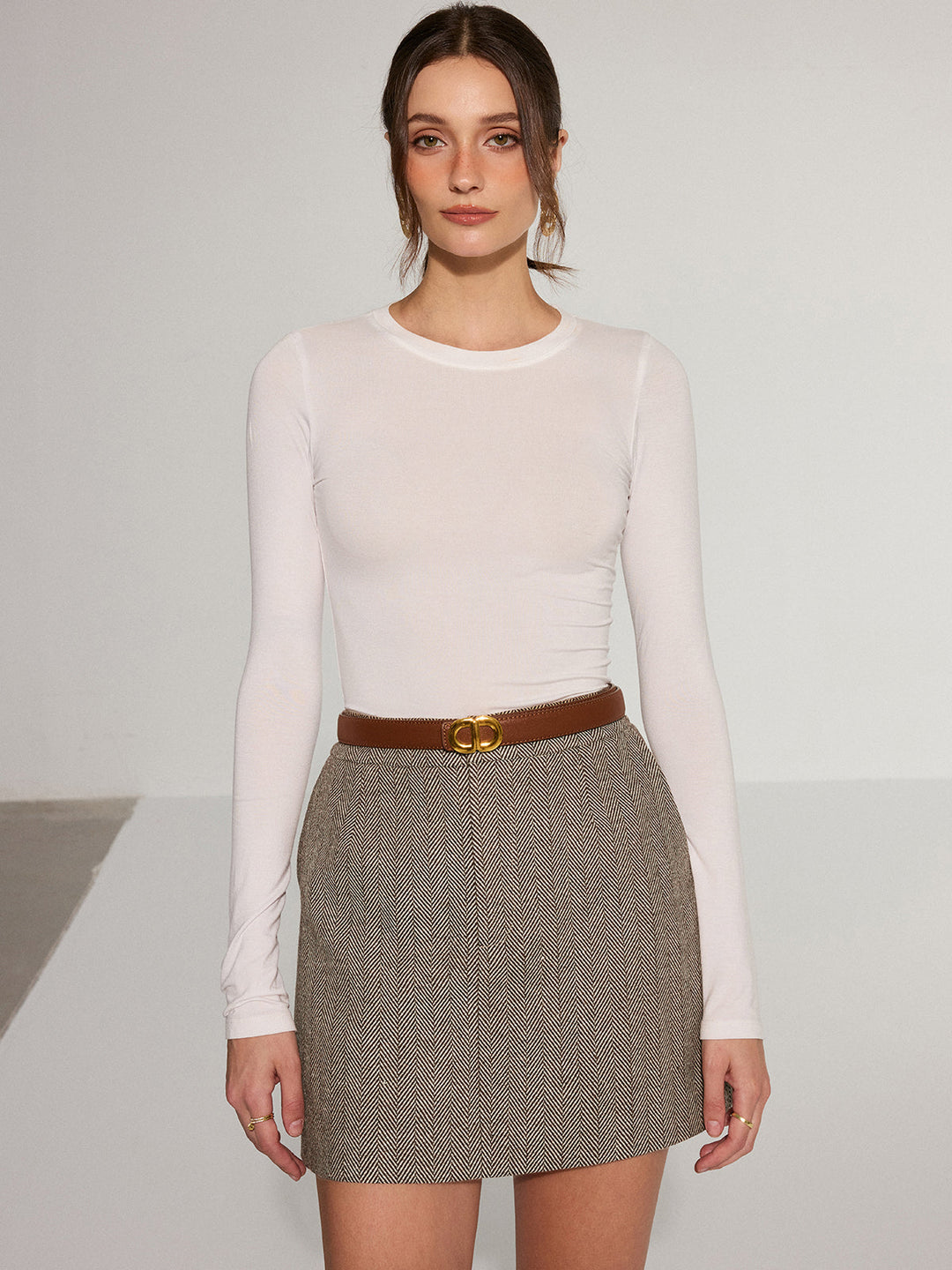 Herringbone Mini Skirt without Belt