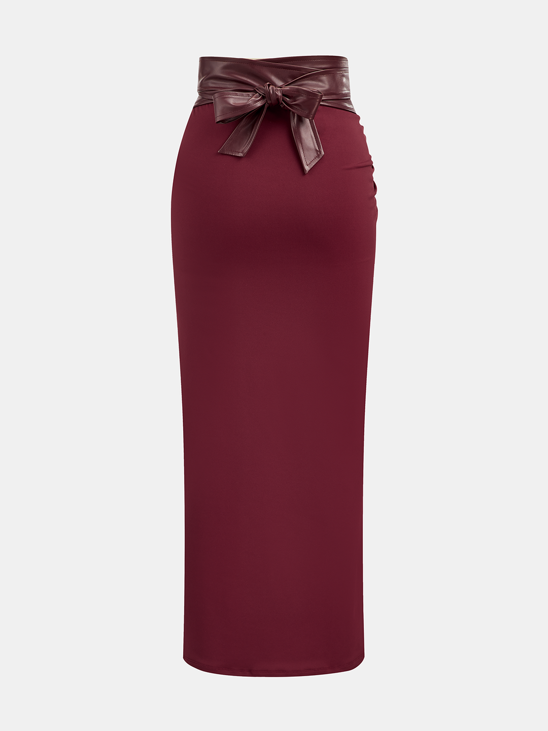 Faux Leather Panel Ruched Midi Skirt