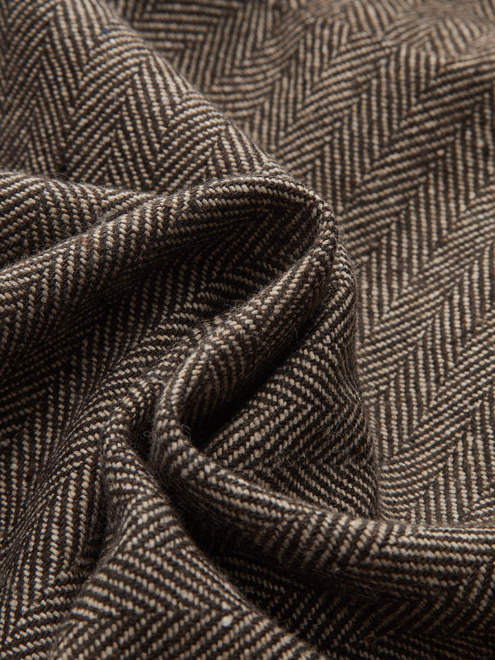 Mid-Waist Herringbone Curved-Leg Pants