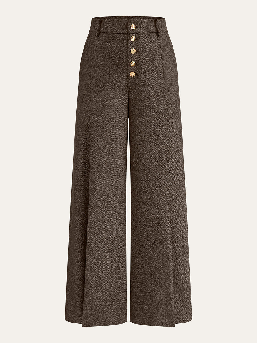 High-Waisted Button-Front Wide-Leg Pants
