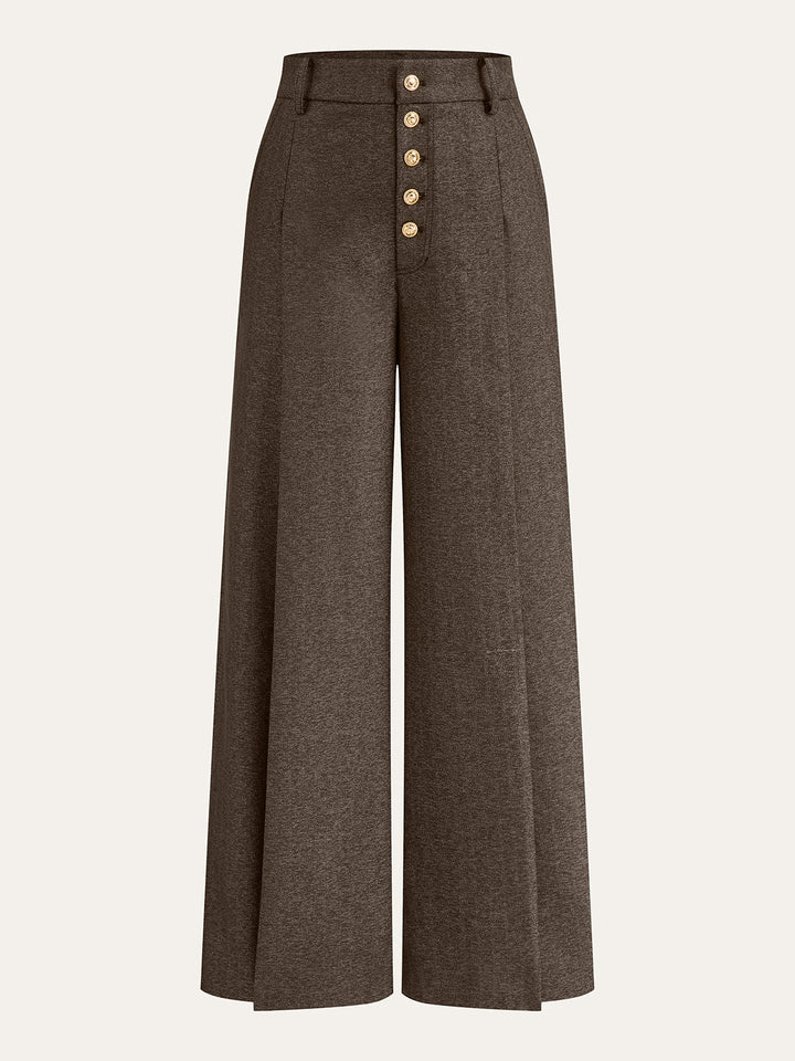 High-Waisted Button-Front Wide-Leg Pants