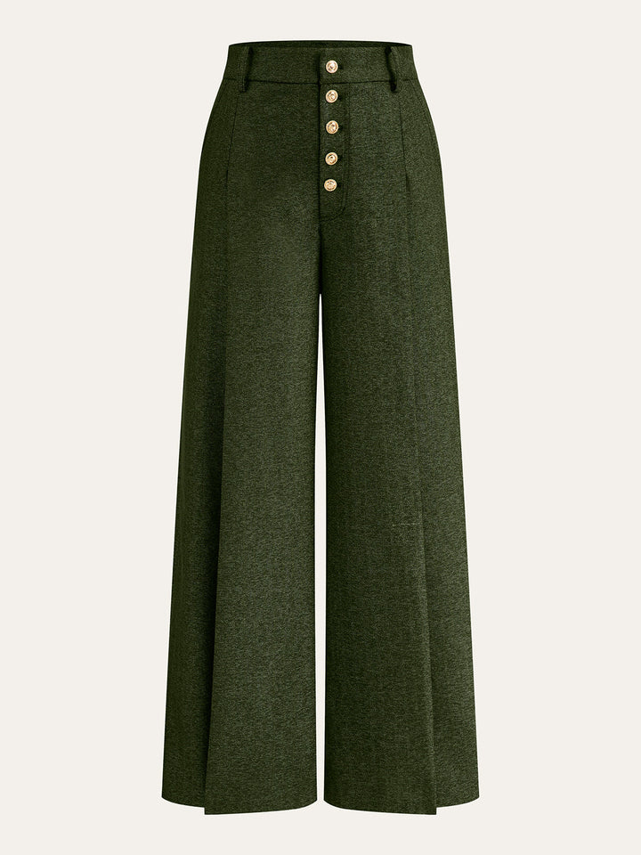 High-Waisted Button-Front Wide-Leg Pants