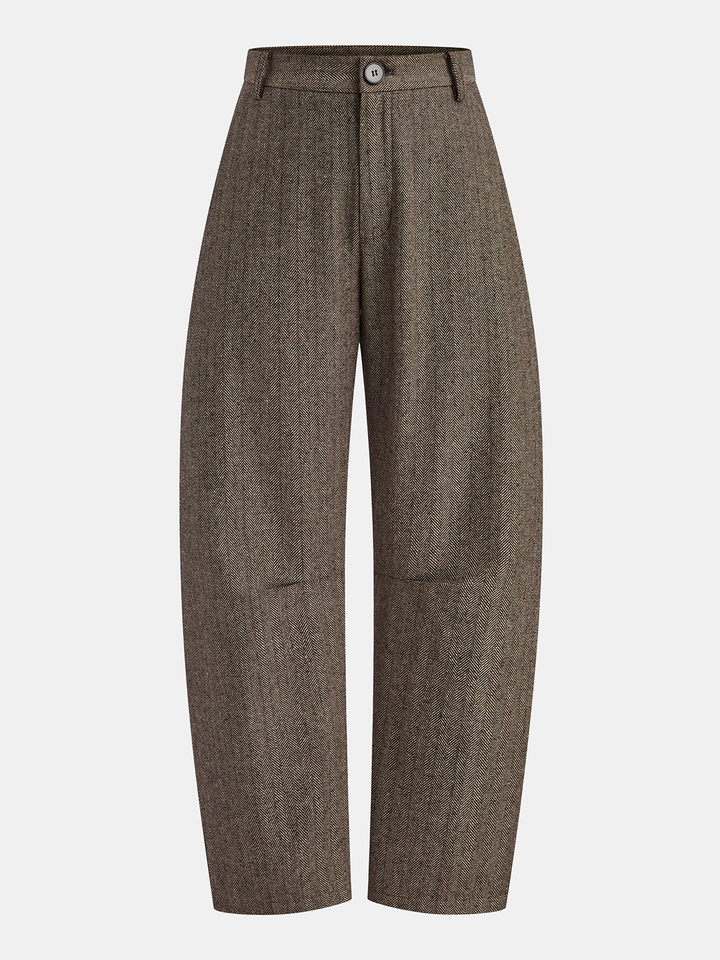 Mid-Waist Herringbone Curved-Leg Pants