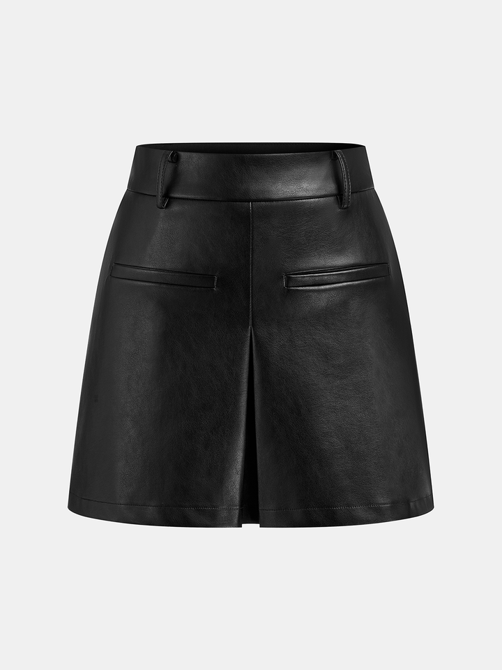 Faux Leather Slit Mini Skirt