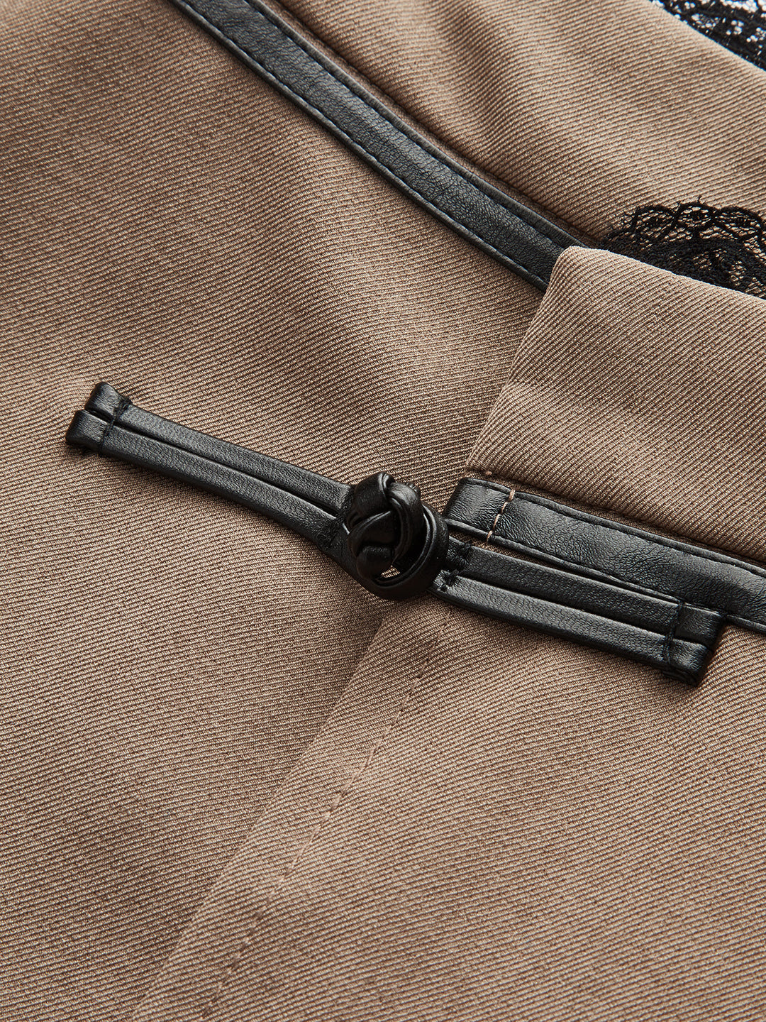 Lace Trim Faux Leather Buckle Mini Skirt