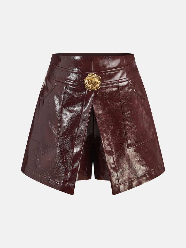 Metal Rose Faux Leather Skort