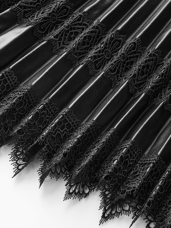 Faux Leather Pleated Lace Mini Skirt