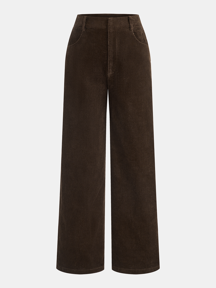 Mid-Waist Corduroy Straight-Leg Pants