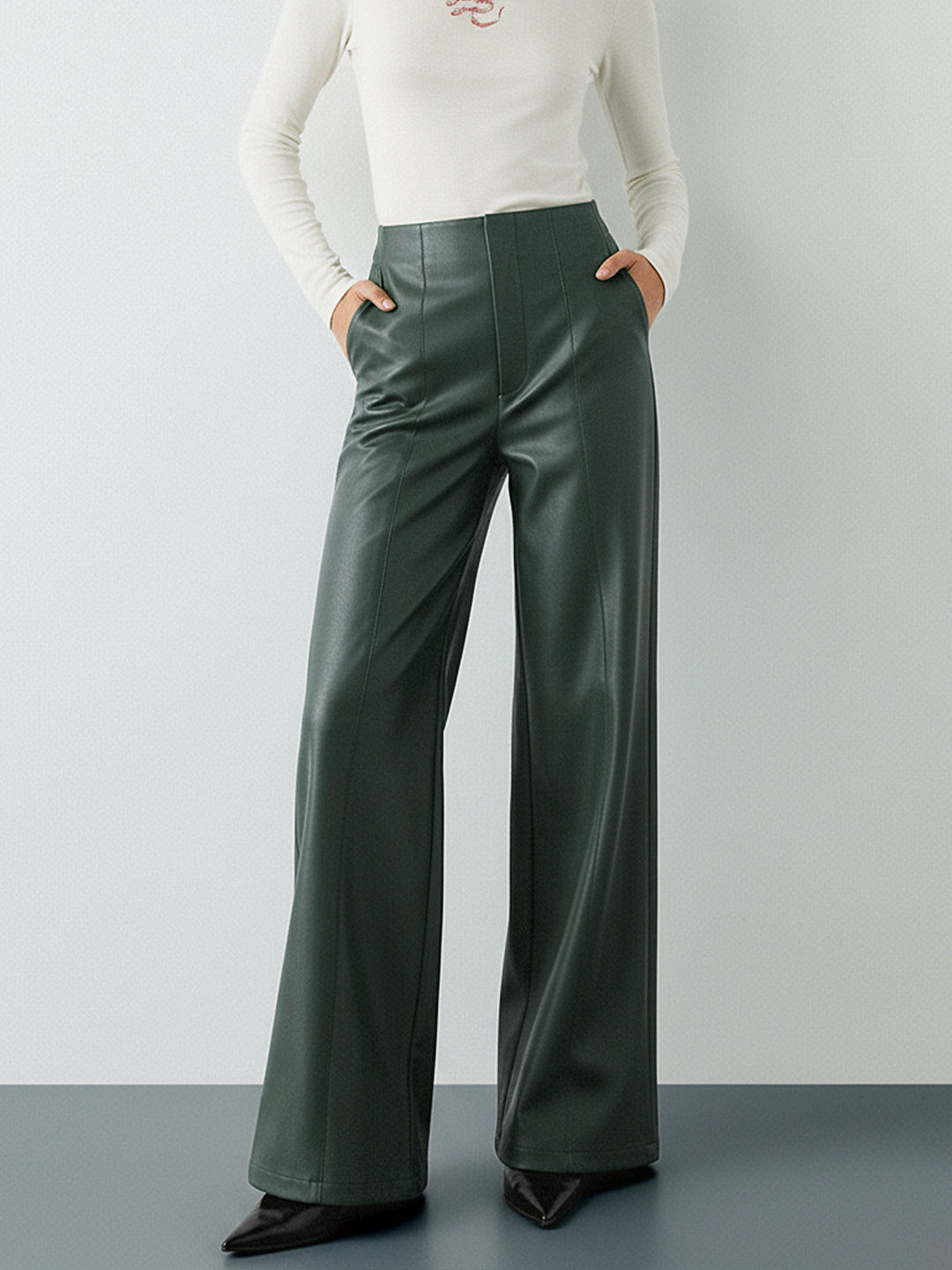 High-Wist PU Leather Wide-Leg Pants