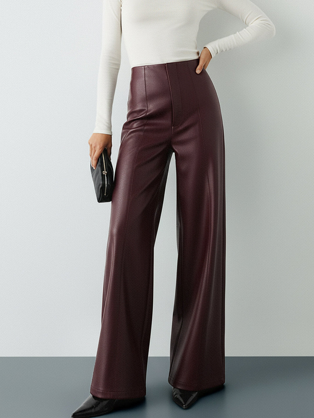 High-Wist PU Leather Wide-Leg Pants