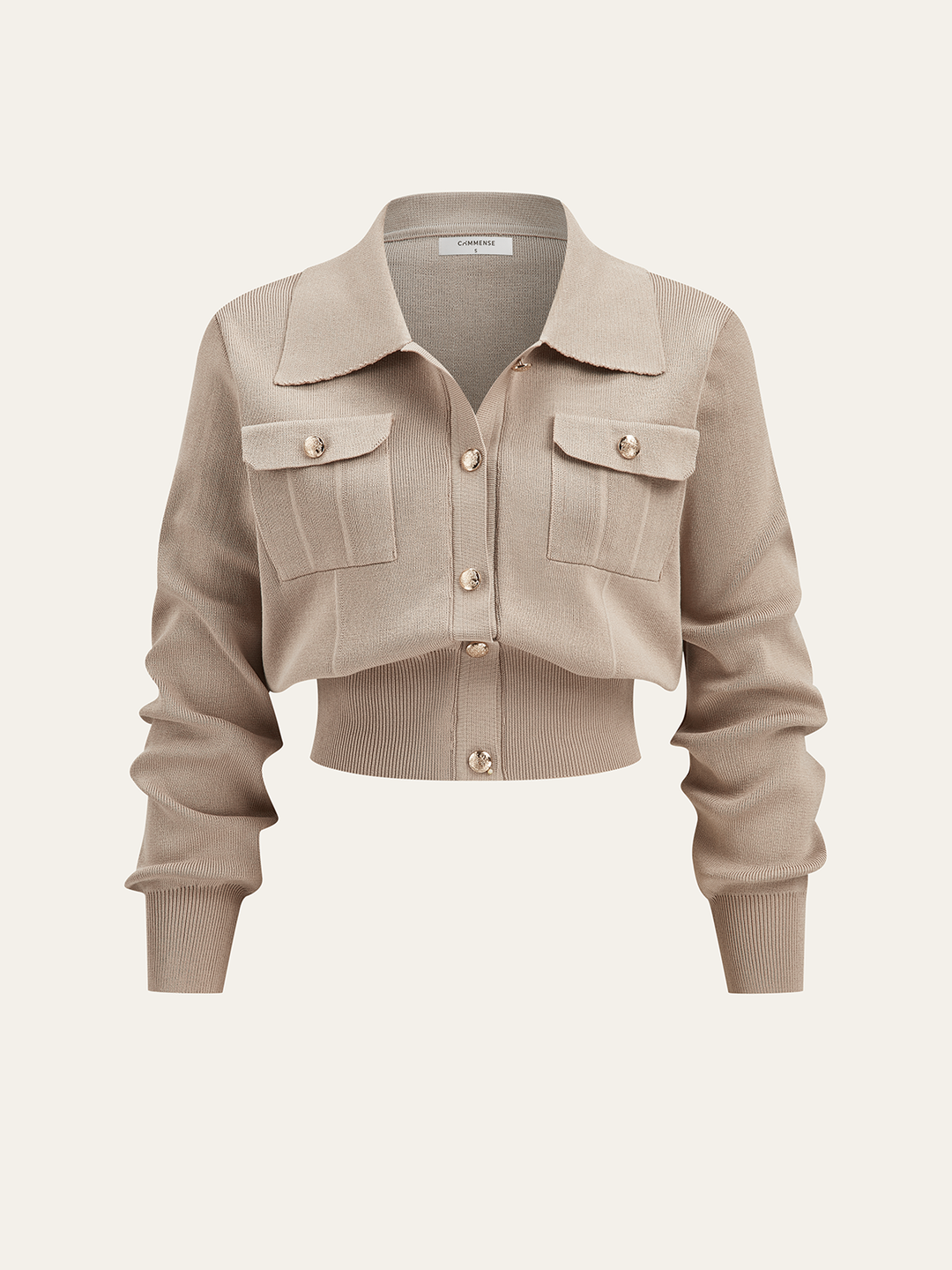 Metal Button Collared Cardigan and Midi Skirt Set