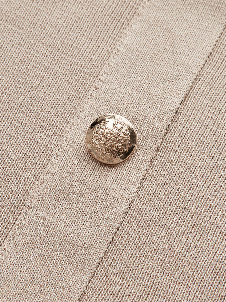 Metal Button Collared Cardigan and Midi Skirt Set