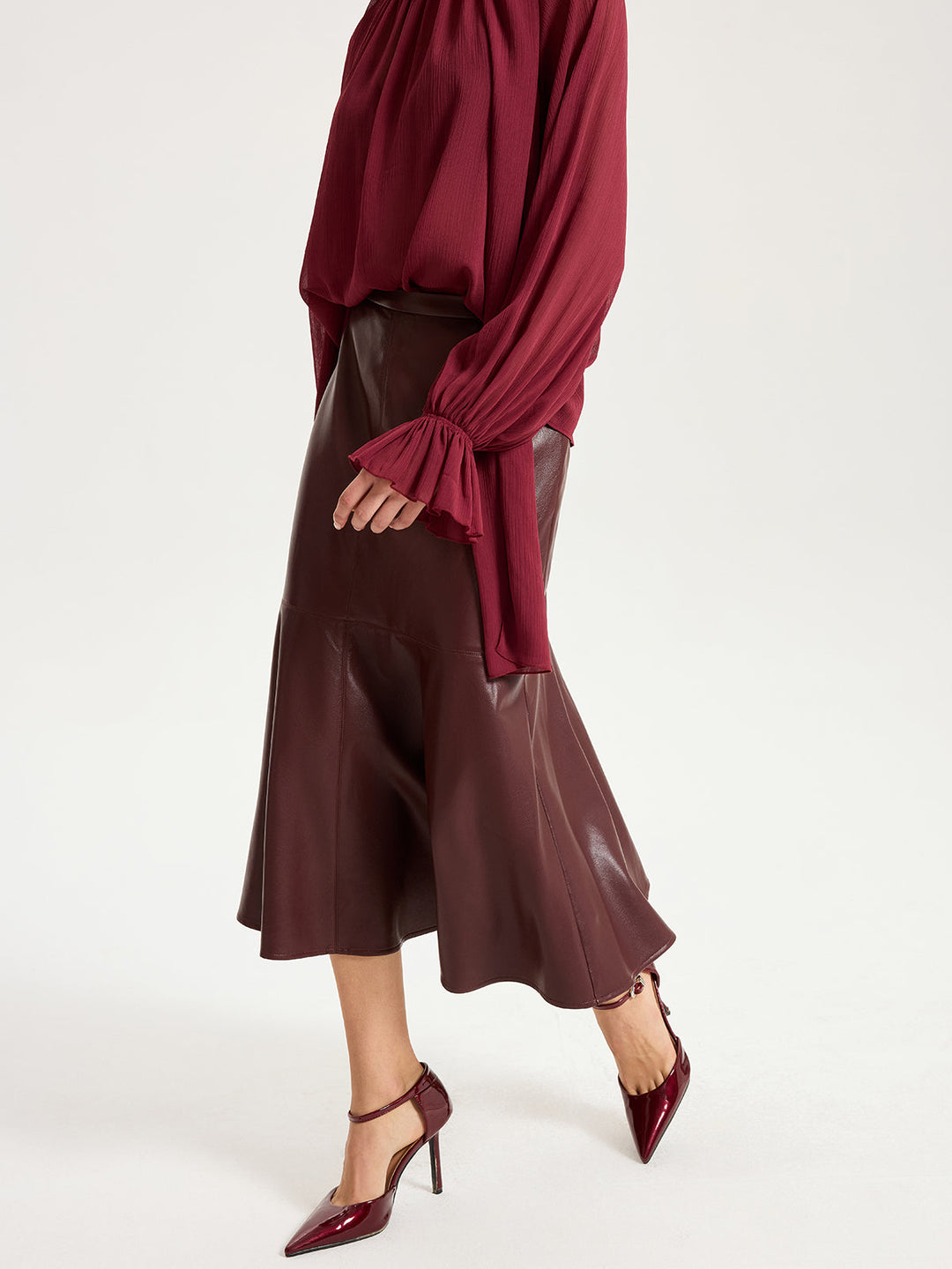 Faux Leather Effect Midi Skirt