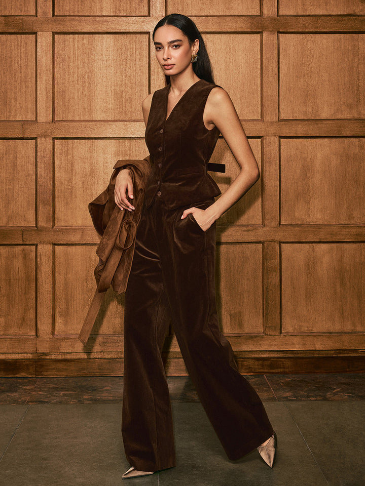 Mid-Waist Corduroy Wide-Leg Pants