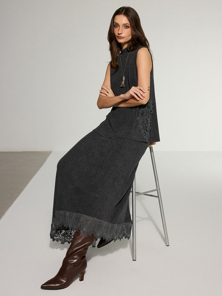 Lace Trim Sleeveless Top and Maxi Skirt Set