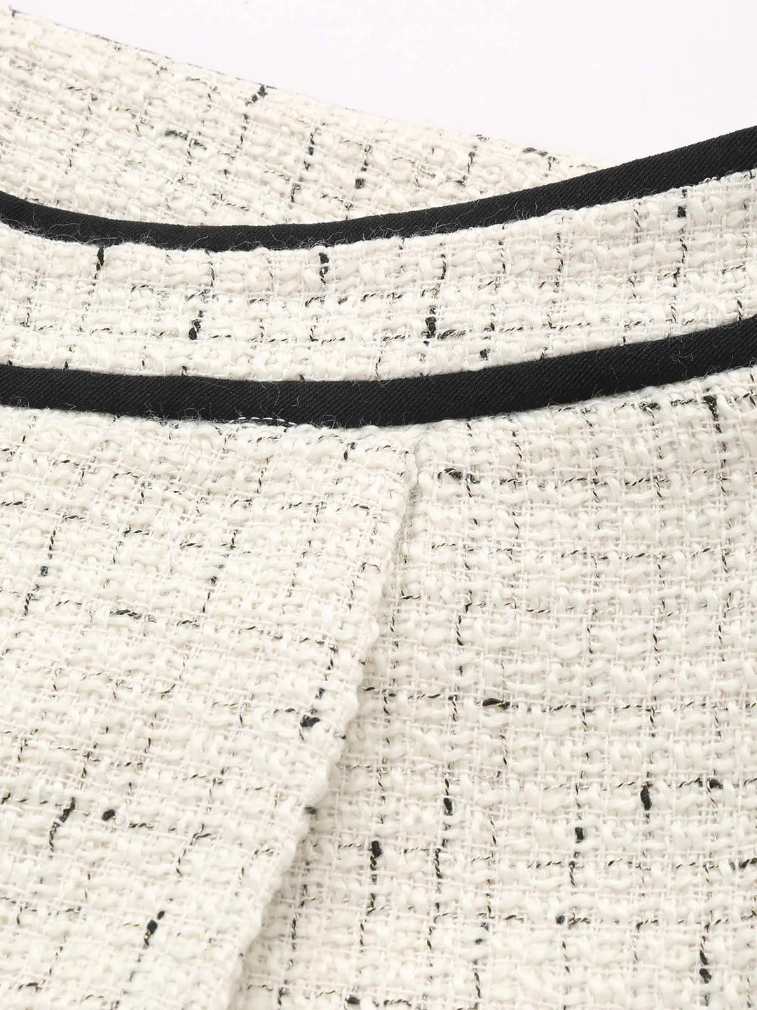 Contrast Waistband Tweed Wide-Leg Pants