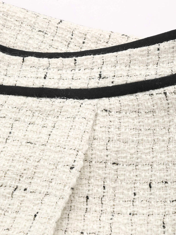 Contrast Waistband Tweed Wide-Leg Pants