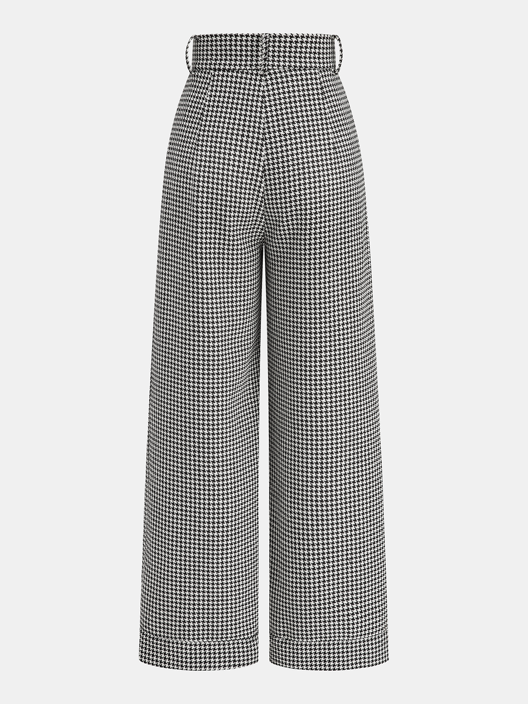 Houndstooth Pleated Buttoned Wide Leg Pants