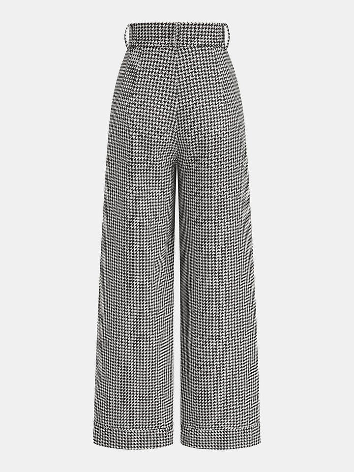 Houndstooth Pleated Buttoned Wide Leg Pants