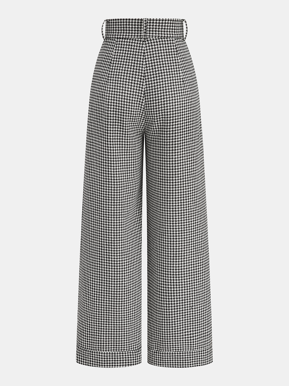 Houndstooth Pleated Buttoned Wide Leg Pants