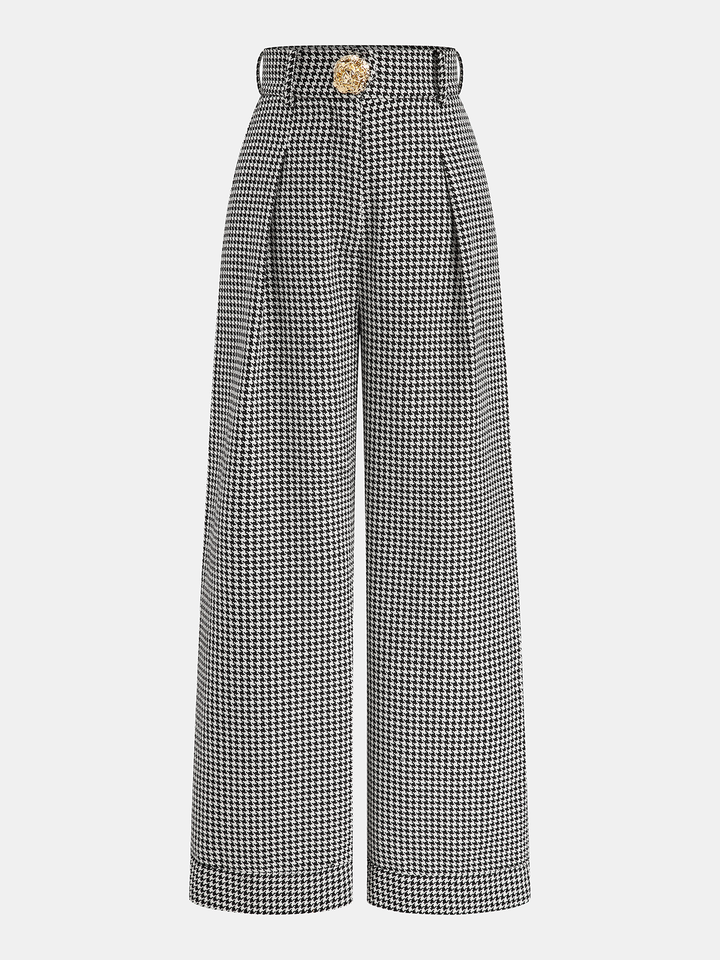 Houndstooth Pleated Buttoned Wide Leg Pants