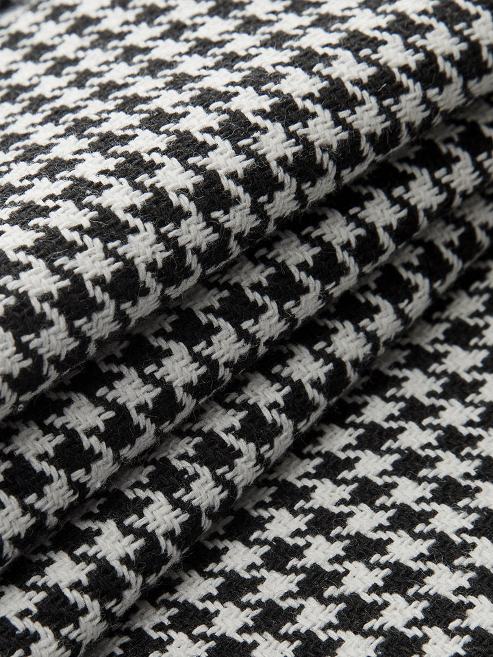 Houndstooth Pleated Buttoned Wide Leg Pants